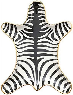 Stephanie Imports Zebra Gold Ceramic Trinket Plate and Decorative Jewelry Dish