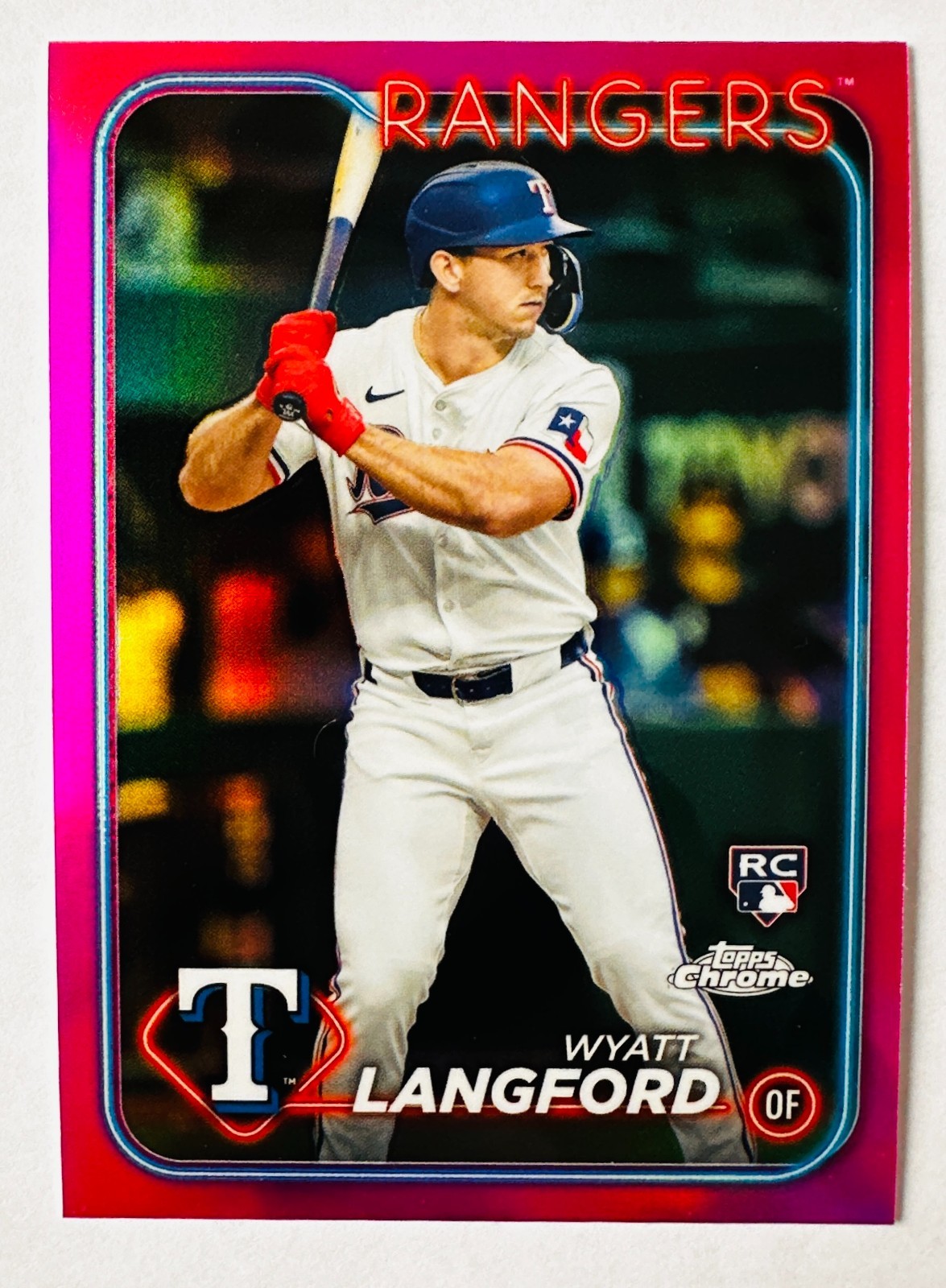 2024 Topps Chrome Wyatt Langford PINK Refractor RC #122 Rangers Rookie!