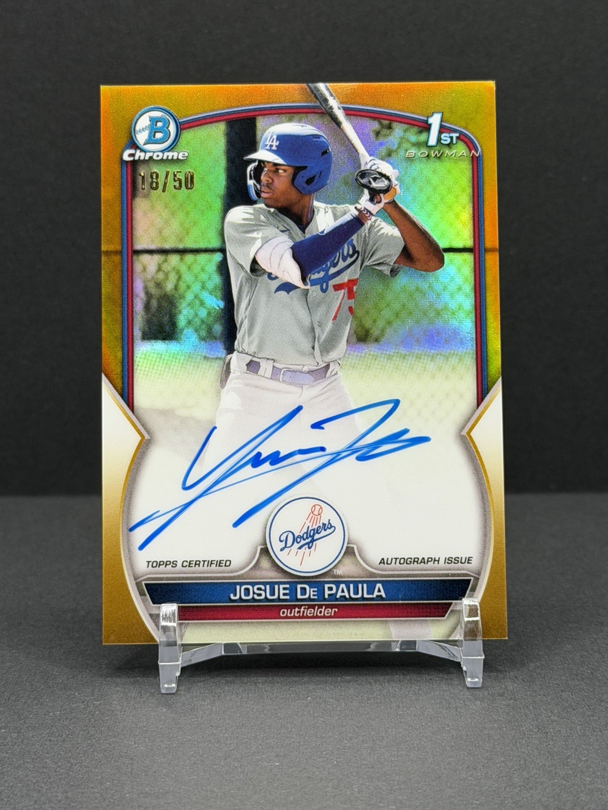 2023 Bowman Chrome Josue De Paula TRUE GOLD Refractor RC 1st Auto /50 Dodgers