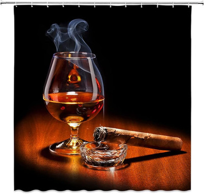 Fine Wine Cigar Shower Curtain for Man Whisky Alcoholic Cognac Burning Cigarette