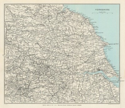 YORKSHIRE Landkarte. Eisenbahnen. WARD LOCK 1927 alte Vintage Plankarte