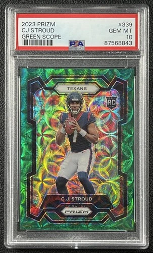 C.J. STROUD PSA 10 2023 PANINI PRIZM #339 ROOKIE GREEN SCOPE RC 52/75 TEXANS