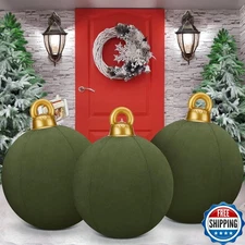 Jetec 3 Giant 32" Green Velvet Christmas Inflatable Balls Outdoor Yard Decor