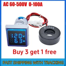 AC 60-500V 0-100A 22mm 3 in 1 Voltmeter Ammeter LED Digital Volt/AMP Meter