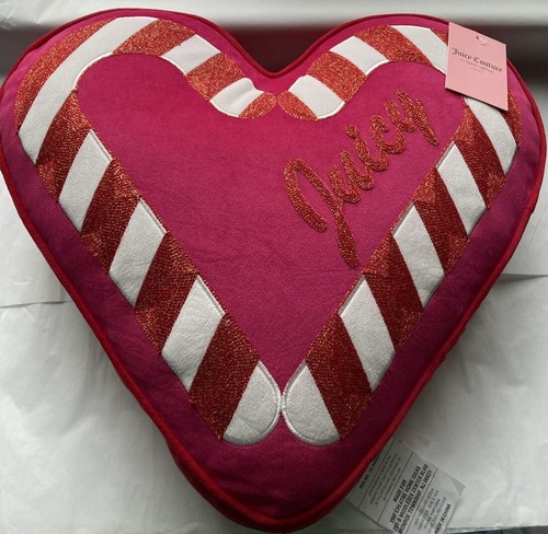 Juicy Couture Decorative Pillow Pink Heart 20” X 18” Candy Cane Valentines Xmas - 第 2/16 張圖片