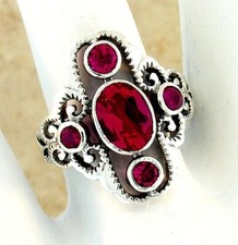 ANTIQUE DESIGN 925 STERLING SILVER LAB-CREATED RED RUBY FILIGREE RING    262