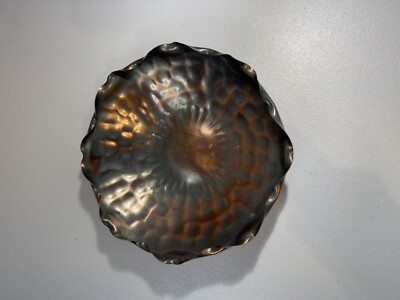 Gregorian Copper Solid Hammered Cripped Edge Bowl Signed 310 Textured Vintage