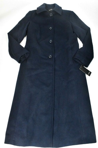 Jones New York Women Long Wool Coat Jacket New 8 Blue Overcoat Single Breast - Picture 2 of 8