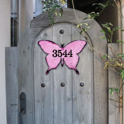 Butterfly Wooden Custom House Number Sign by G. DeBrekht | Easter Spring Décor -