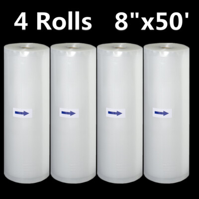 4 Rolls 8''x50' Embossed Vacuum Sealer Bag Food Saver Storage Kitchen 4 Mil 200Ft