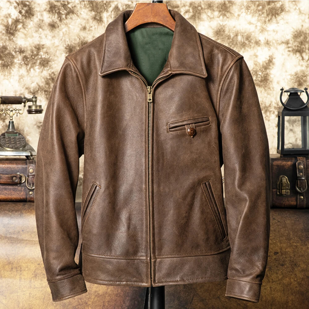 Cowhide Leather Vinatge Brown Jacket Mens Motorcycle Classic Cowhide Leather Vinatge Brown Jacket Mens Motorcycle Classic