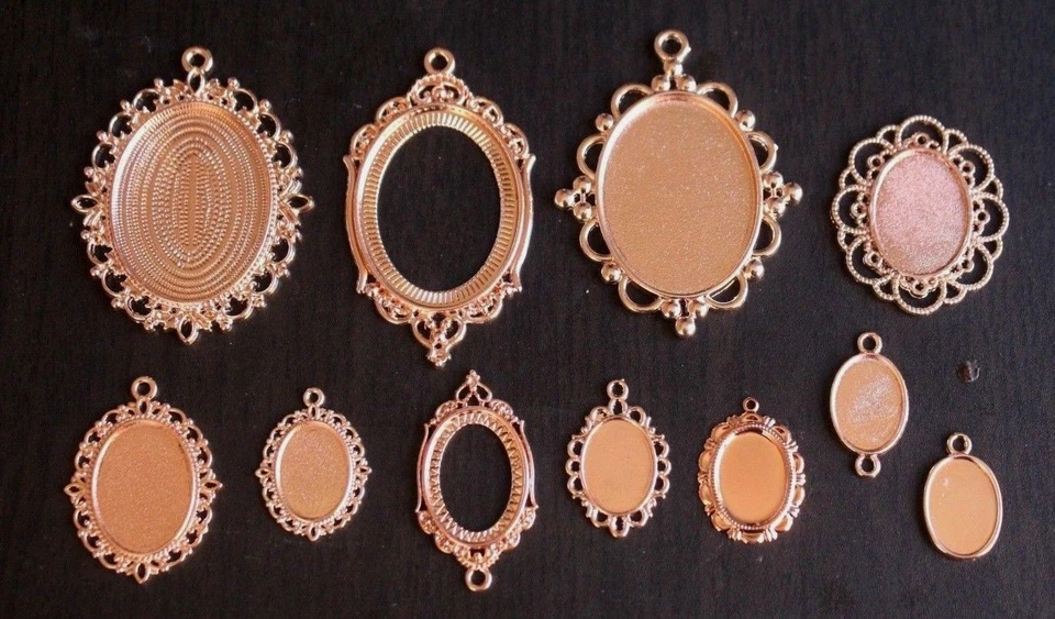 1x ROSE GOLD Oval Pendant Setting Charm Blank Base Jewelry Making Antique Floral - image 3 of 3