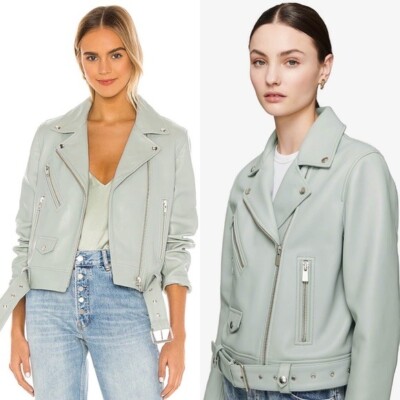 Anine Bing Benjamin Moto Leather Jacket in Dusty Mint Size XS NEW