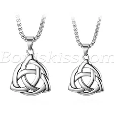 Men's Women's Charm Stainless Steel Irish Celtic Knot Pendant Necklace Chain 22"
