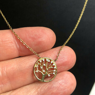 4121 Vermeil Gold über 925 Sterling CZ Lebensbaum Halskette 18-20'' 2,6 Gramm