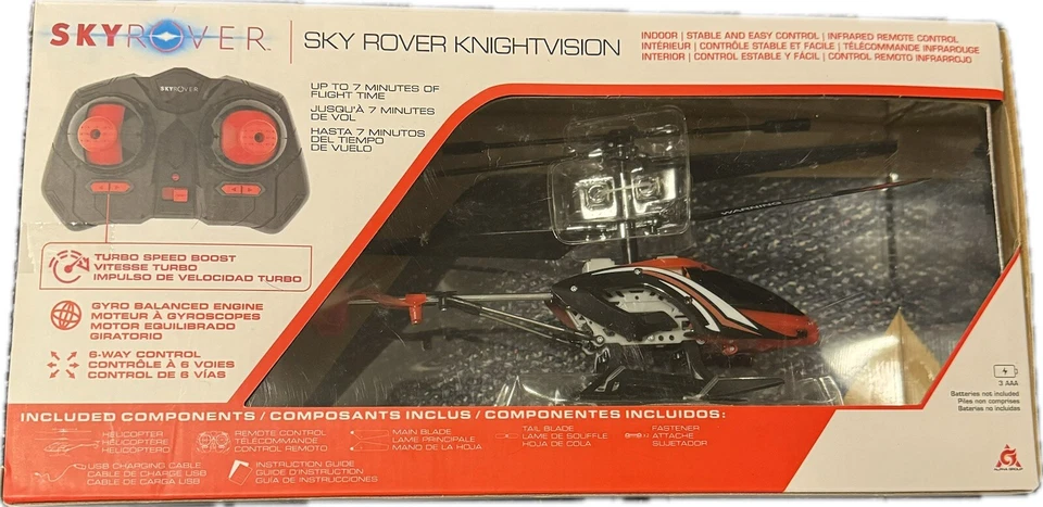 Sky Rover KnightVision Remote Control Indoor Helicopter with LED Lights Red NEW - Image 2 of 2