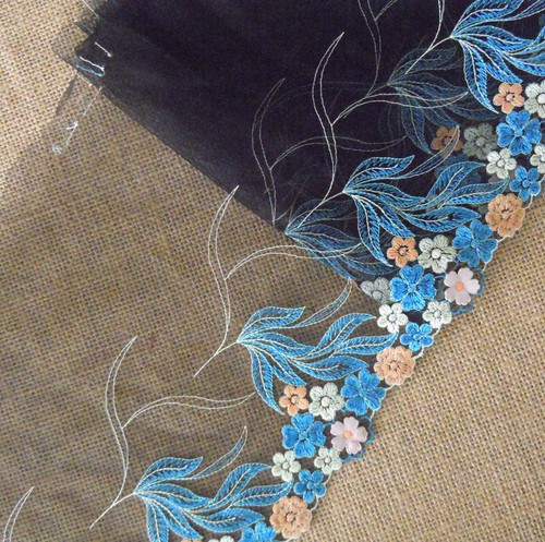 Lot 10 Yards 7.5" -8" Wide Mesh Lace with Embroidered Flower Black,Violet,H85 - Picture 2 of 8