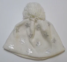 Baby GAP Fleece Pom Beanie Hat - Ivory with Silver Stars Small/Medium