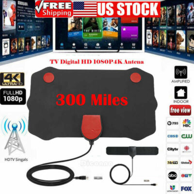 USA Flat HD Digital Indoor Amplified TV Antenna with Amplifier 350 Miles Range