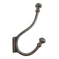 Gray Oil Rubbed Raw Cast Iron Fancy Double Wall Hook Hat Coat Towel Hanger 6 in