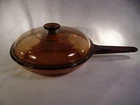 Pyrex Vision Ware Amber 7" Waffle Bottom Fry Pan / Skillet w/Lid - USA!!!