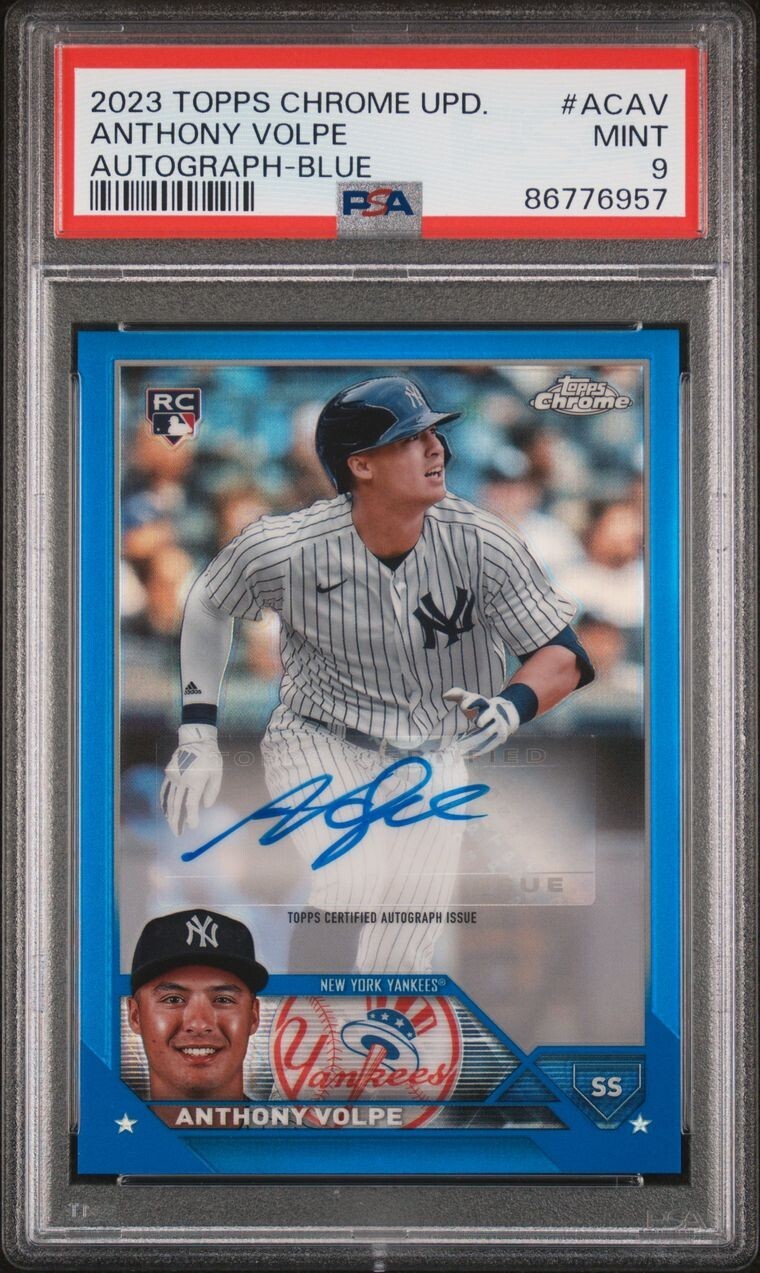 2023 Topps Chrome Update Anthony Volpe Blue Refractor RC Auto /150 PSA 9