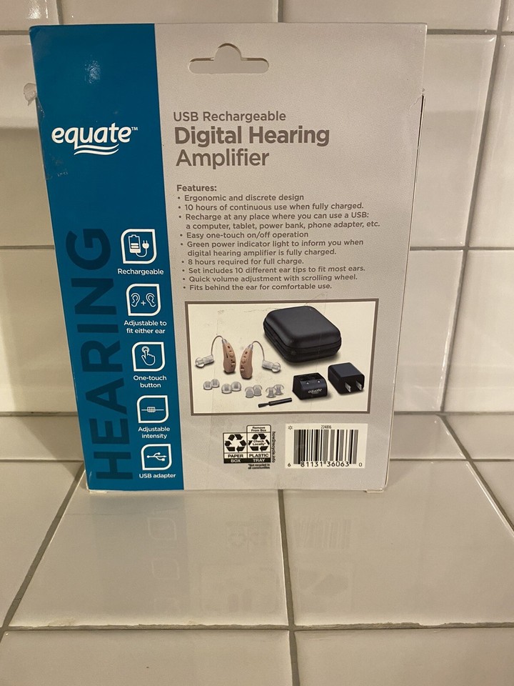 Equate USB Rechargeable Digital Hearing Amplifier New (open Box) **Read