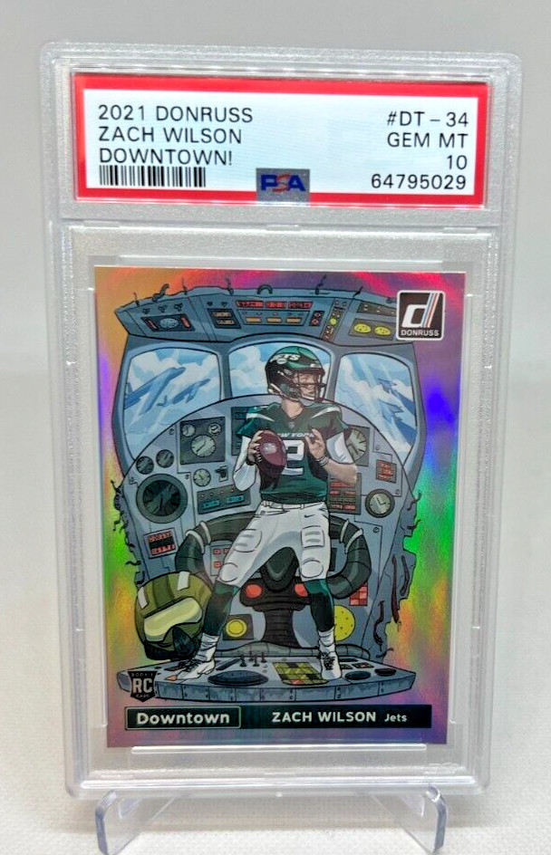 PSA 10 - 2021 Panini Donruss ZACH WILSON RC Downtown Case HIT SSP Jets (5029)