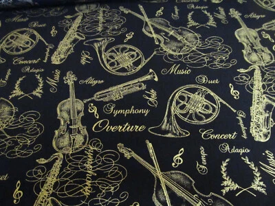 TIMELESS Geige Trompete Musik Musikinstrumente Patchworkstoff Baumwolle 50x110cm