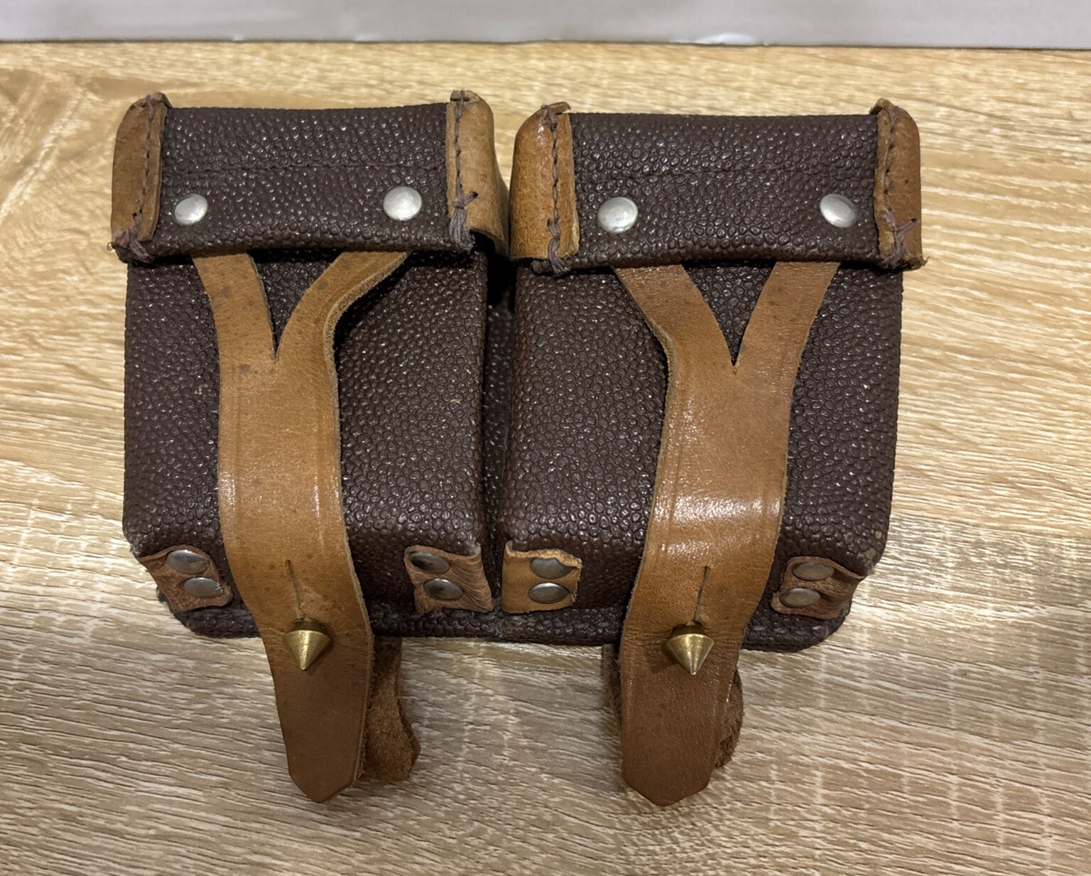 Vintage Brown Pebbled Leather Military Double Ammo Mag Cartridge Pouch