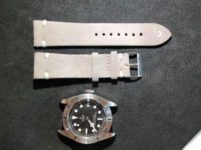 02 Straps Gray Vintage Suede Leather watch band strap 19mm Stainless Buckle 