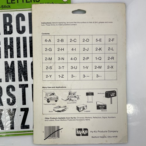 Self-Stick Vinyl 2 Inch Letters Hy-Ko MM-7L 61 Letters NOS - 2 PACK - 122 Total - Picture 2 of 4