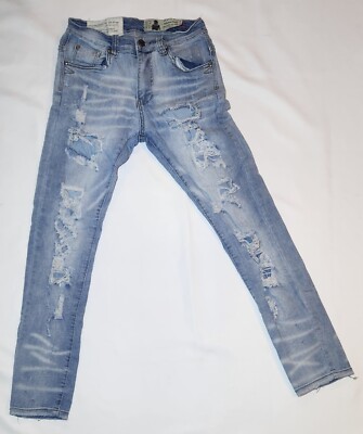 Industrial Indigo Men's Sz 32 x 30 Distressed Blue Straight Leg Skinny Jeans
