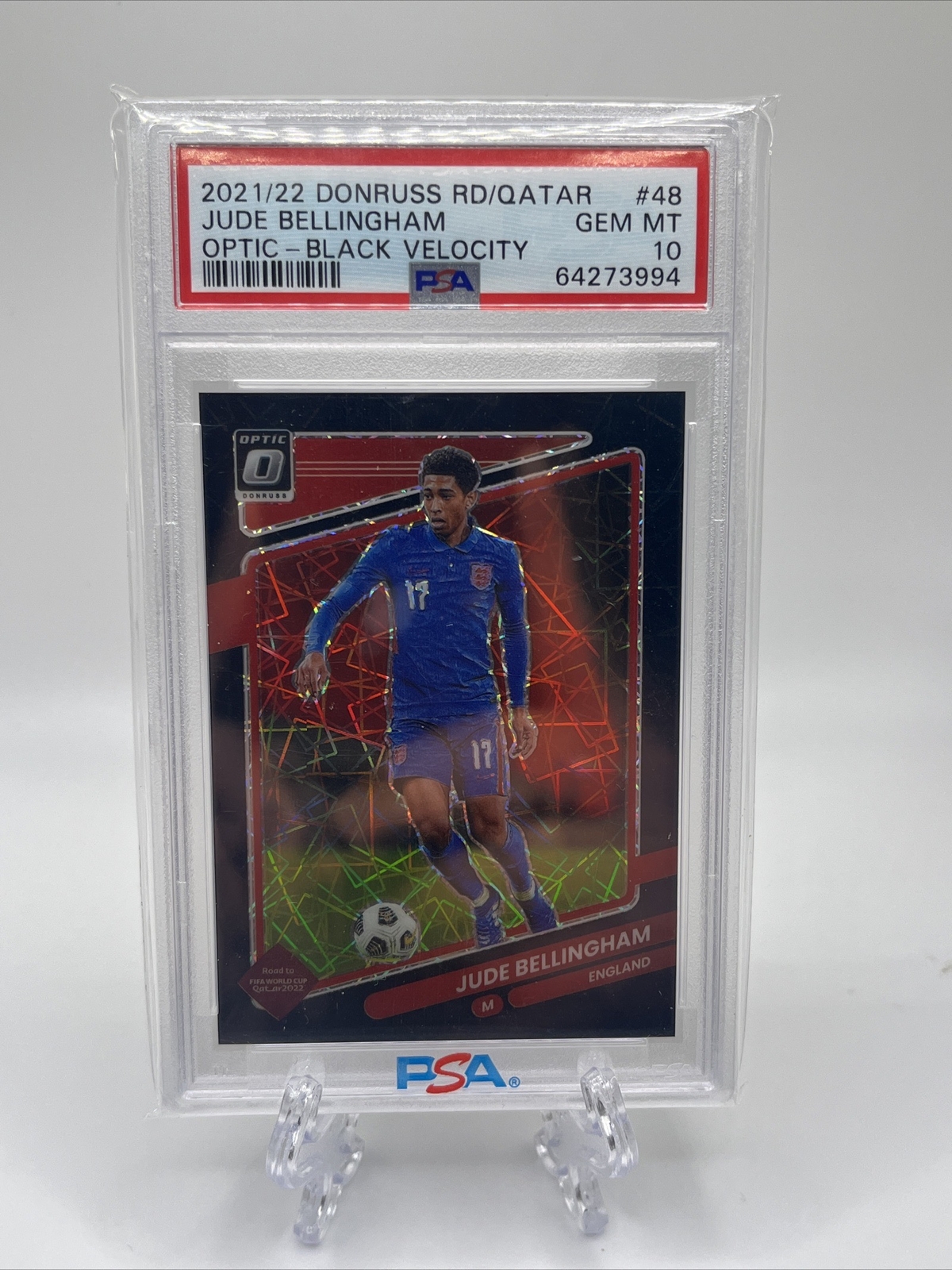 JUDE BELLINGHAM PSA 10 2021-22 DONRUSS ROAD QATAR #48 OPTIC BLACK VELOCITY 15/25