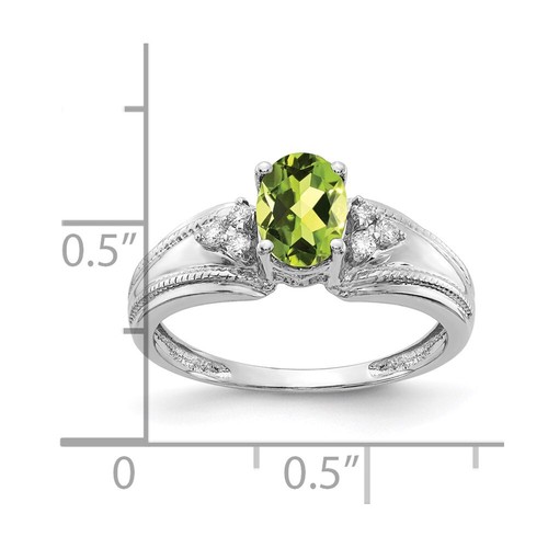 14k White Gold 7x5mm Oval Peridot & Diamond Engagement ring Size 6 - Picture 3 of 3