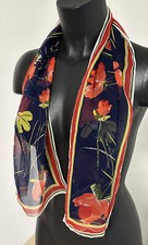Signed Uena Rectangle Scarf Red Blue Multicolor Floral 42x11