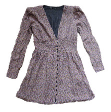 90s Y2K Zara Ditsy Floral Dress Fit & Flare Plunge V-Neck Retro Cottagecore