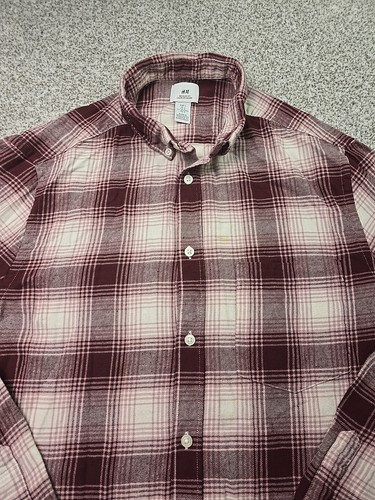 H&M Shirt Womans Large Maroon Plaid Regular Fit Coupe Standard Flannel Casual - Picture 3 of 14