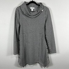 Peck & Peck Women's Mini Shift Dress Medium Black White Silver Sharkbite Hem