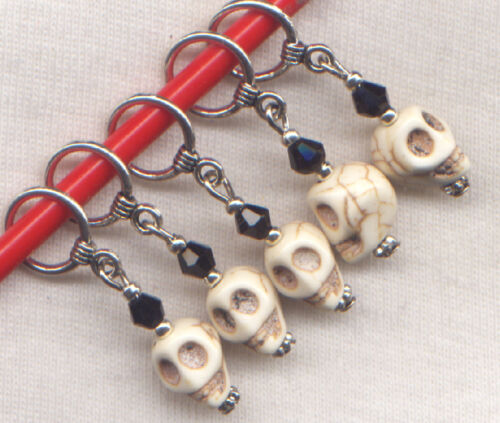 Memento Mori Skulls Knitting Stitch Markers Composite Stone Set of 5/SM227 - Picture 1 of 2