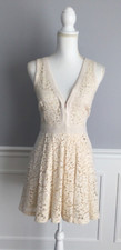 Free People Deep V Sleeveless Lace Dress~Ivory~Cut Out Back~Pockets~Medium~EUC