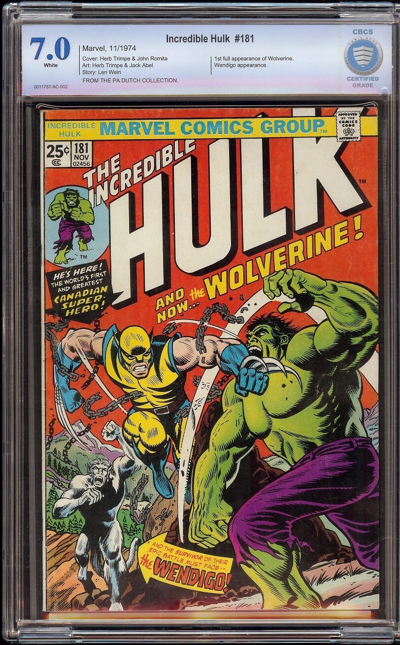 Incredible Hulk # 181 CBCS 7.0 White (Marvel 1974) 1st appear Wolverine Pedigree