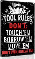 Tool Rules Sign Vintage Metal Sign for Garage Decor 8 x 12 Inch Tin Metal Signs