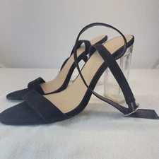 Mix No. 6, sz 9, sandal acrylic 4 1/2" dressy heel sueded uppers, wrap strap