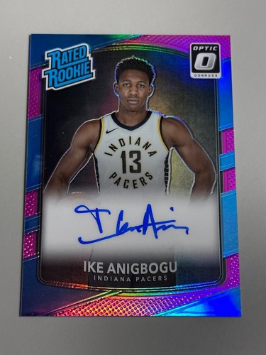 Ike Anigbogu 2017-18 Optic Pink and Blue Refractor RC Rookie Auto #9/25 Pacers