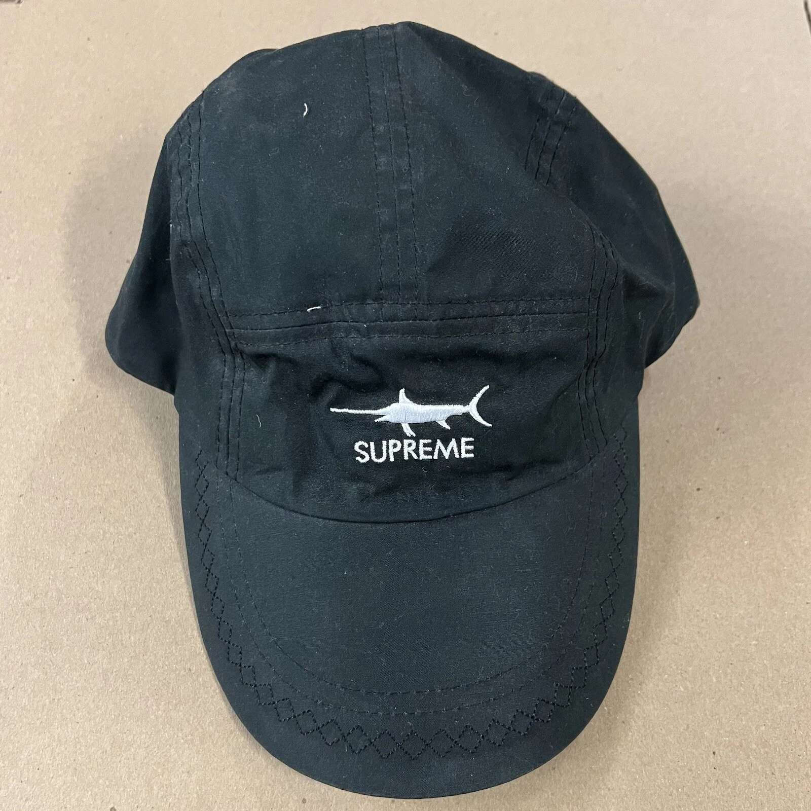 Chapeau casquette de camp noir vintage 2009 d'occasion SS09 Supreme Long Bill 5 panneaux noir