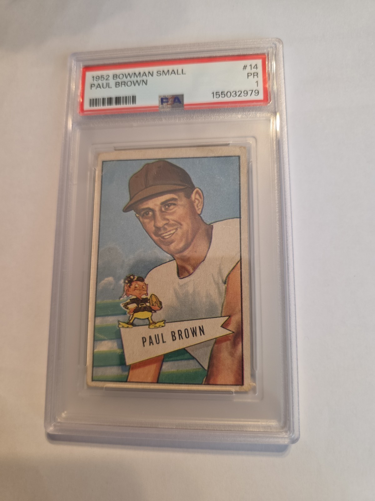 1952 BOWMAN SMALL #14 PAUL BROWN PSA 1 BROWNS RC HOF  RECENTLY GRADED view 2