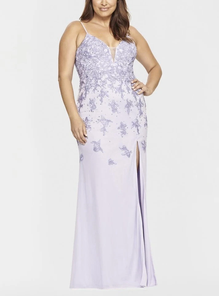 Vestido Faviana Bordado 12W Floral Lila Pierna Abertura Sin Mangas Vestido Formal Nuevo con Etiquetas Foto 3 de 4