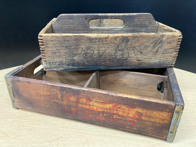 2 Vintage Wooden Crates. Pepsi and Dry Gin-Great for Wine Cellar oRustic Bar