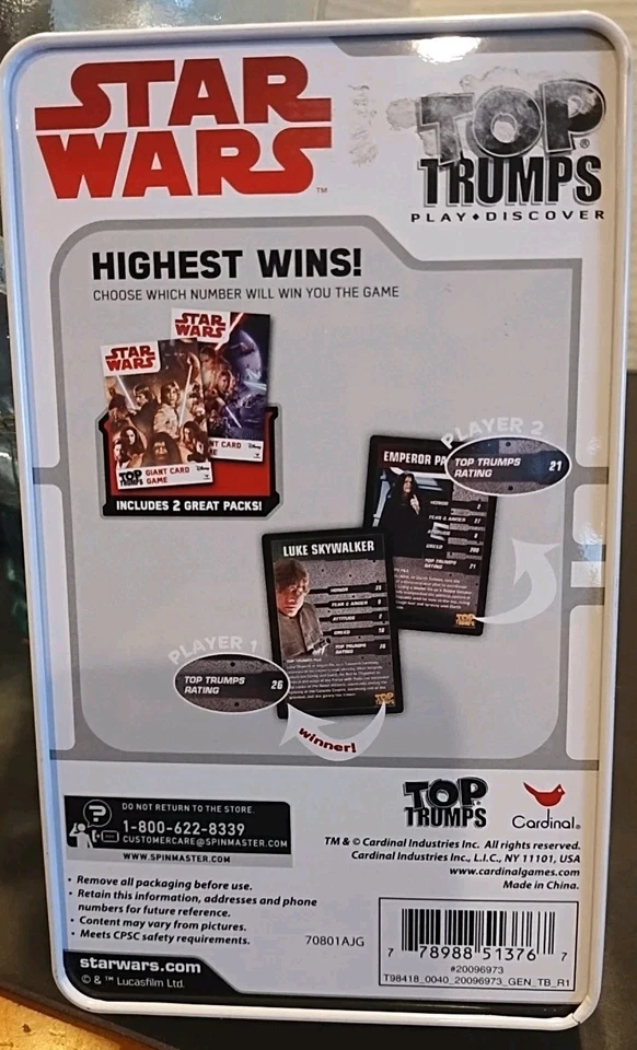 100% Complete STAR WARS Top Trumps 2 Pack Giant Card Game Metal Tin Box - Image 2 of 4